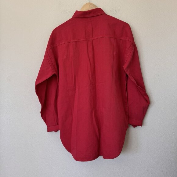 Next Womens Size Medium Oversized Button Front Shirt Front Pockets RedTop - Picture 6 of 6